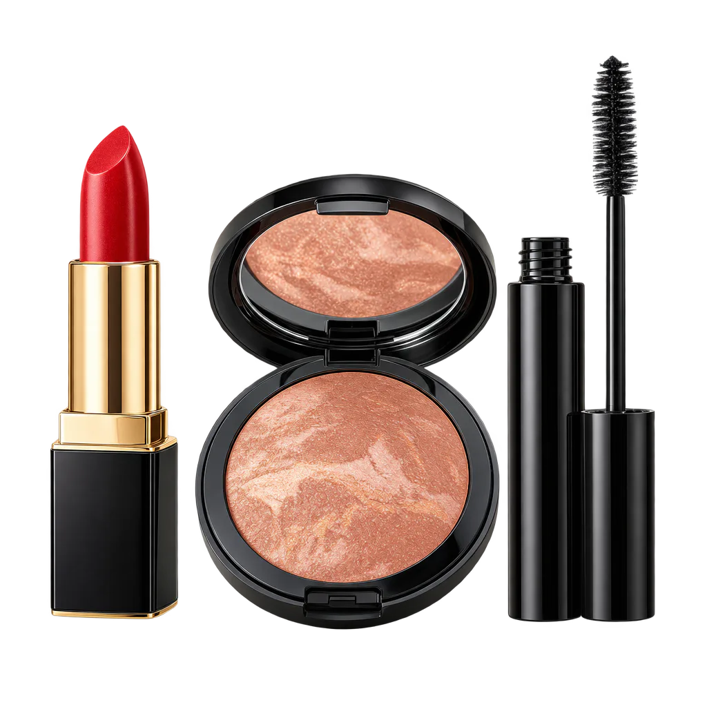 Image of lipstic and eyeliner