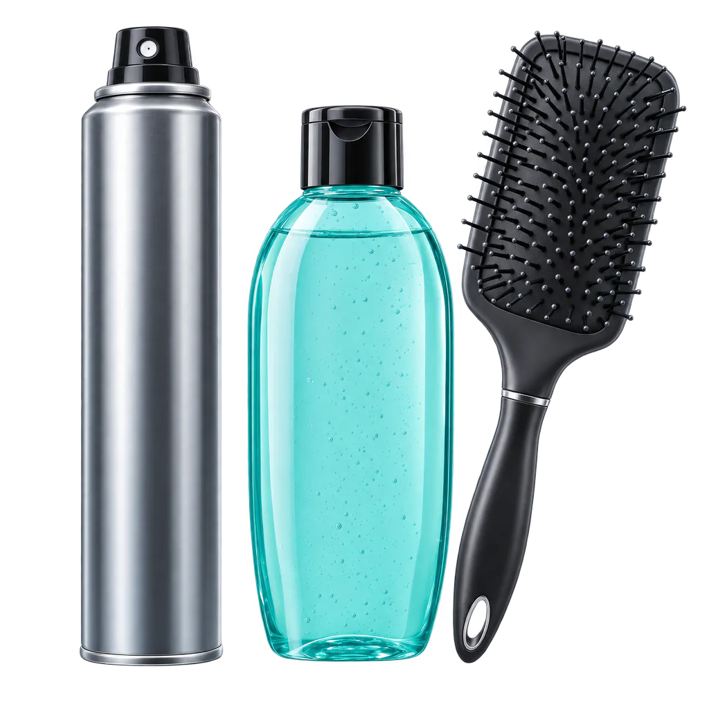 Image of hair spreay and hair brush