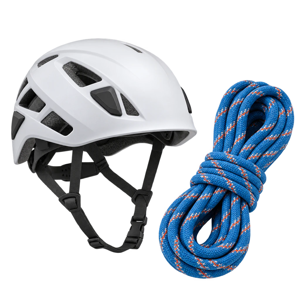 Climbing helment and rope